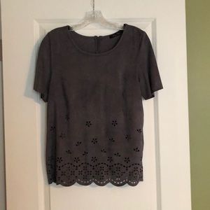 Honey Punch Gray Faux Suede Cutout Top